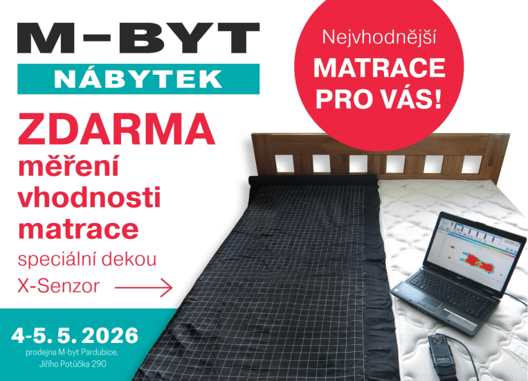 Vyzkoušejte zdarma měření vhodnosti matrace pomocí položky x-senzor 4.5. + 5.5. prodejna Pardubice 6.5. prodejna Holice